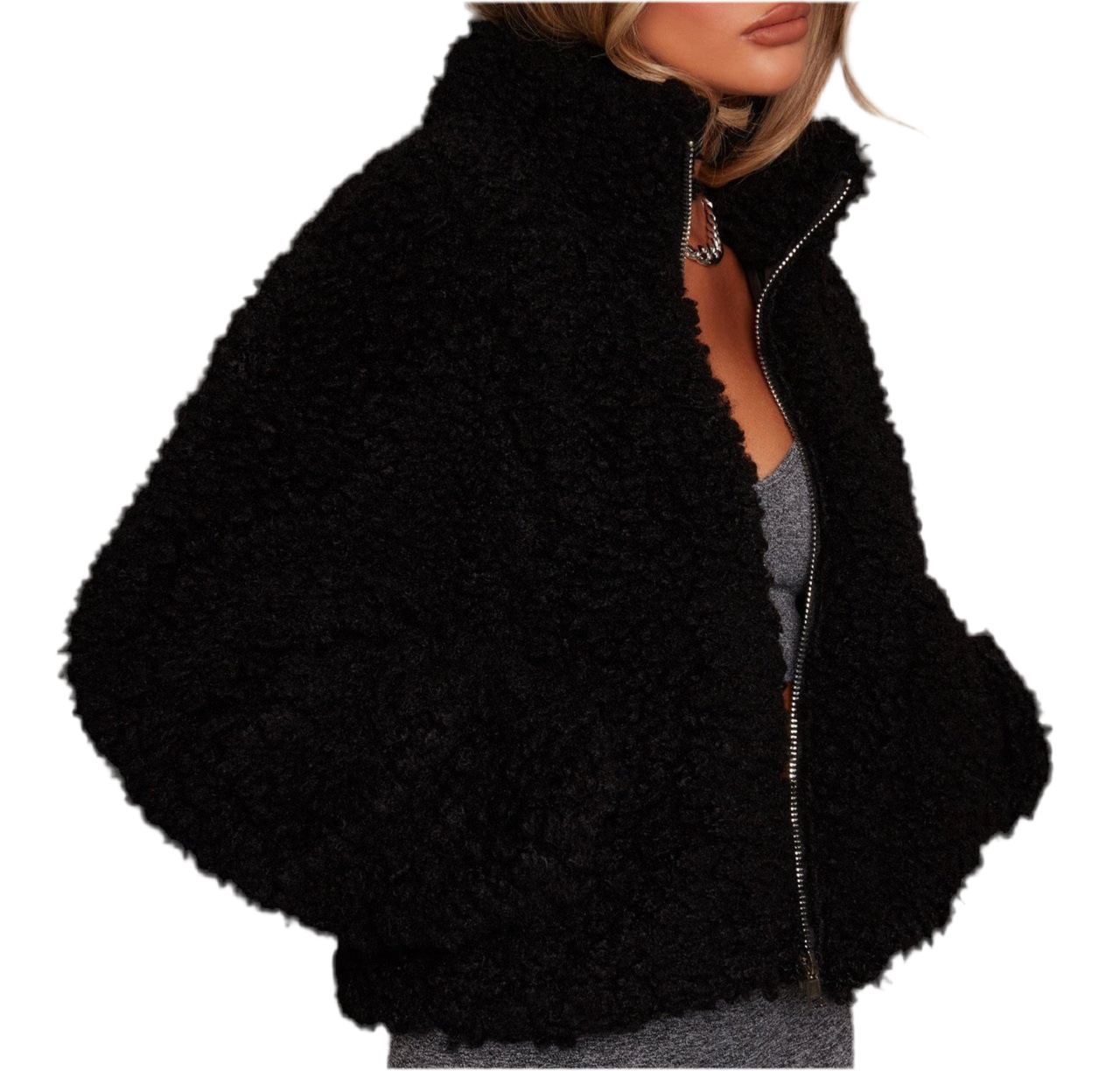 Aurora – Stylische Damenjacke aus Plüsch mit Reißverschluss