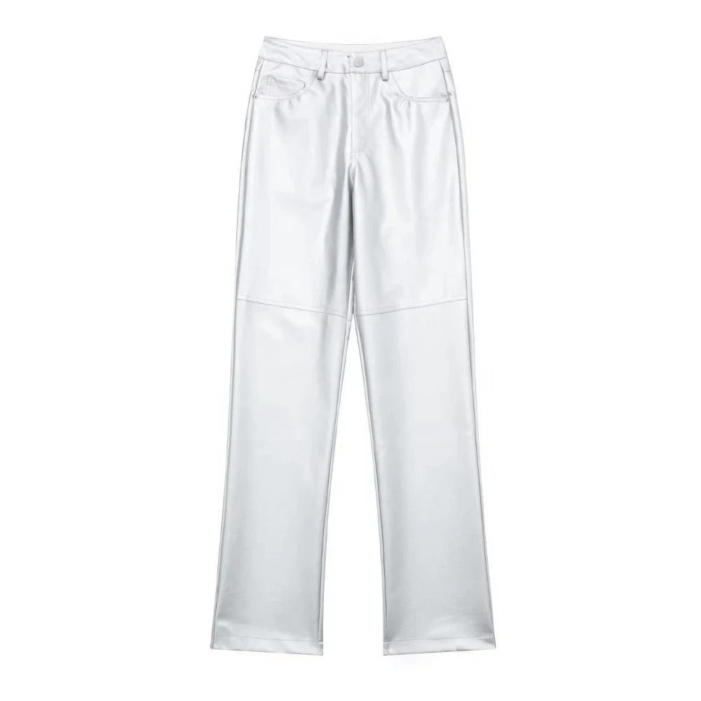 Lustra – Glänzende High-Waist Hose Damen